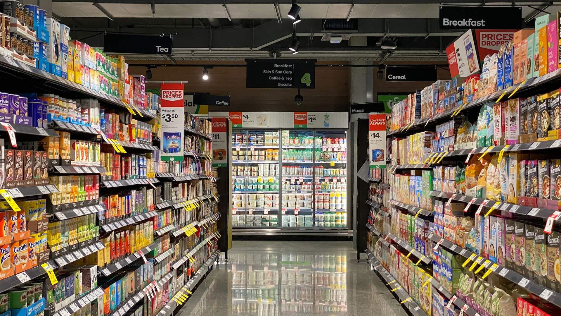 a food aisle in a supermarket