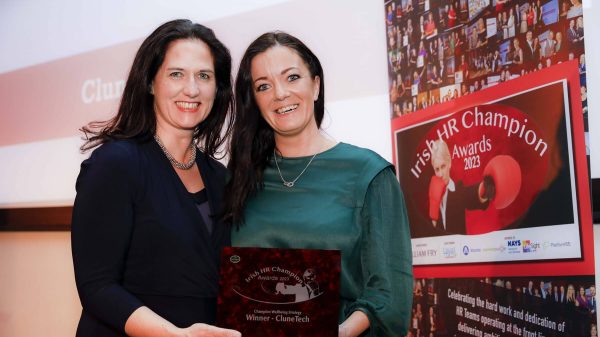 CluneTech being awarded Champion Wellbeing Strategy award at Irish HR Champion Awards 2023.