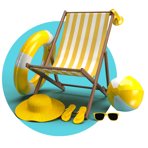 Yellow Beach Lounge chair with Yellow beach accessories around it