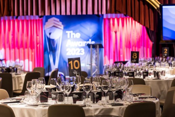 IMP Awards Night room with decorated tables.