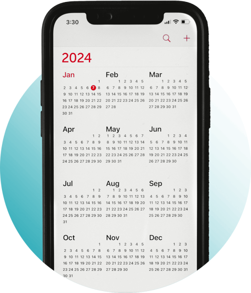 Calendar app open on iPhone showing the 2024 calendar year