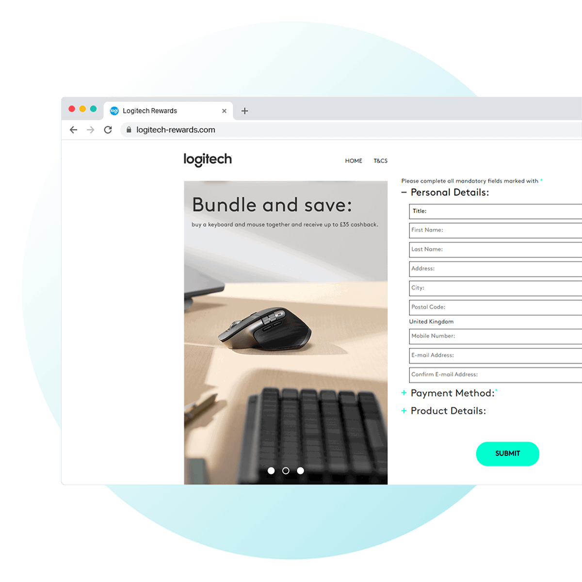 a browser window of a bundle and save promotion of Logitech