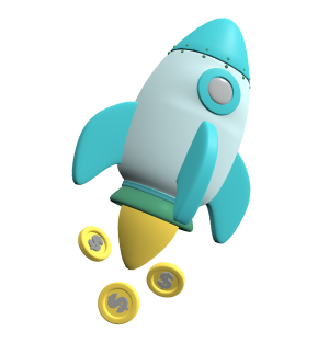 3D rocket icon with currencies
