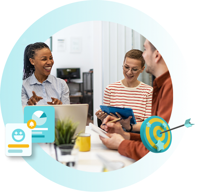 Marketing team working together in a modern office setting