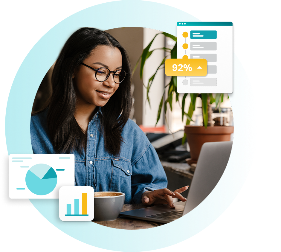 Professional woman focused on analysing information on her laptop